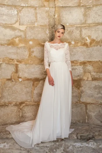 Robe de mariée 2 pièces bohème jupe et haut dentelle mariage Alesandra Paris Charlotte Hazel